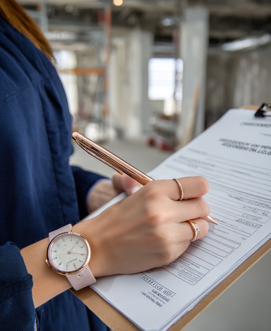 Profissional realizando vistoria de entrega com checklist em obra